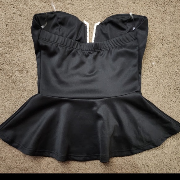 Black Satin Peplum Tube Top, Women’s -SMALL- - Picture 4 of 7